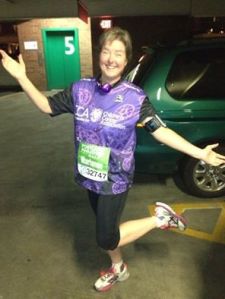 PDX Half Marathon - 2014 - with the way oversized team shirt I got at the 11th hour.